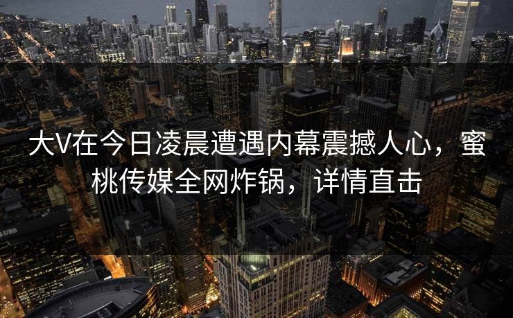 大V在今日凌晨遭遇内幕震撼人心，蜜桃传媒全网炸锅，详情直击