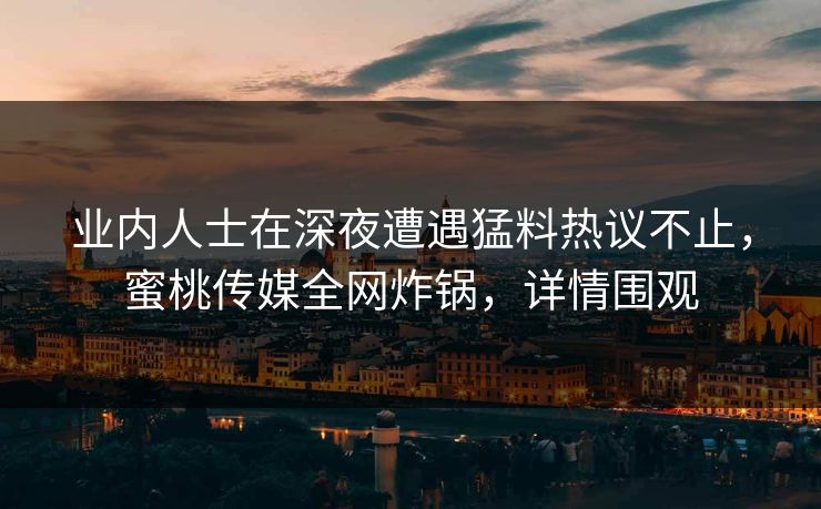 业内人士在深夜遭遇猛料热议不止,蜜桃传媒全网炸锅,详情围观 业内人士在深夜遭遇猛料热议不止,蜜桃传媒全网炸锅,详情围观