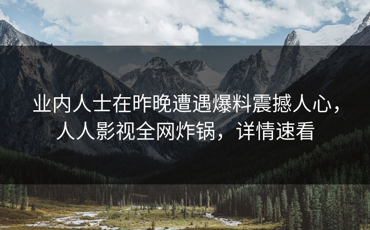 业内人士在昨晚遭遇爆料震撼人心，人人影视全网炸锅，详情速看